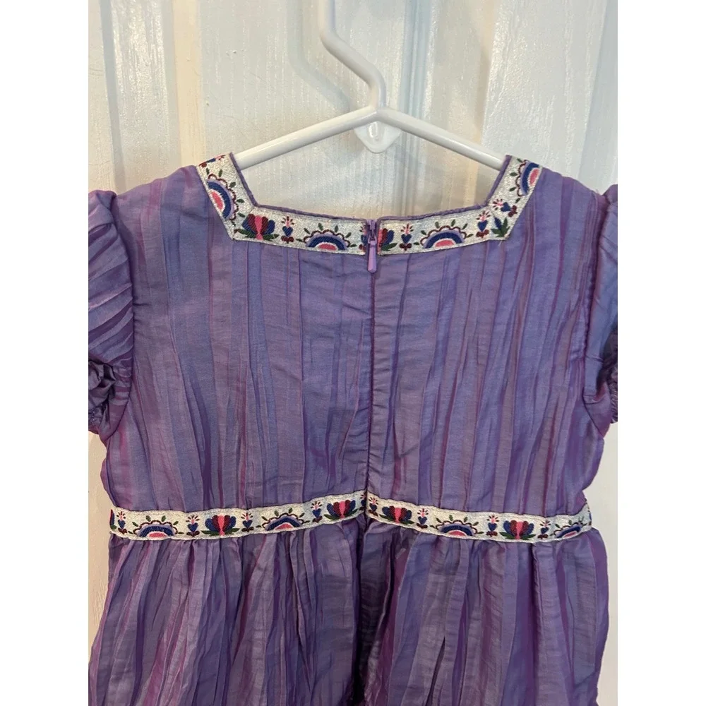 Hanna Andersson Tiered Dress Purple Embroidered Crinkle Iridescent Special Bin A